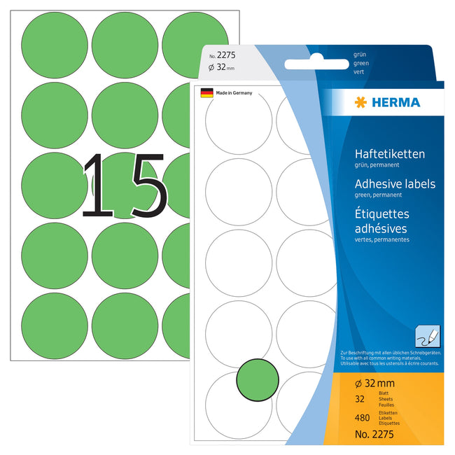 HERMA -  Etiket  2275 rond 32mm groen 480st