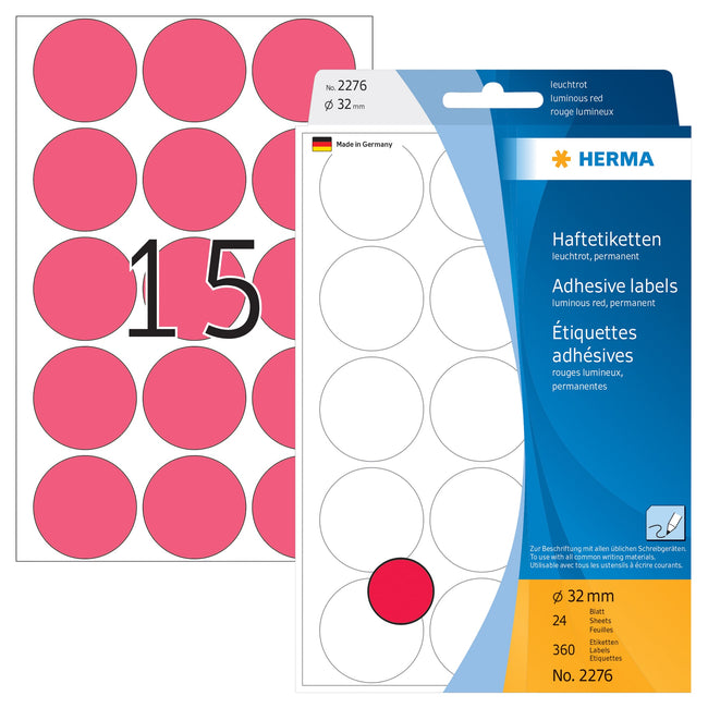 HERMA -  Etiket  2276 rond 32mm fluor rood 360st