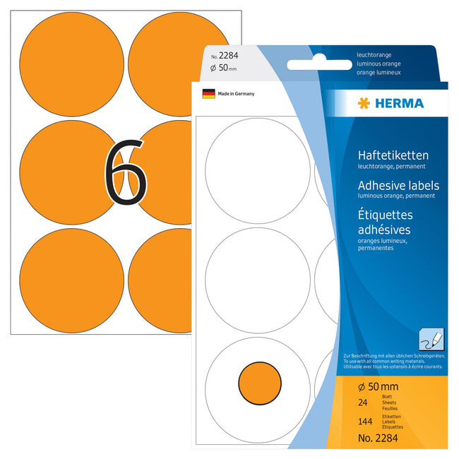 HERMA -  Etiket  2284 rond 50mm fluor oranje 144st