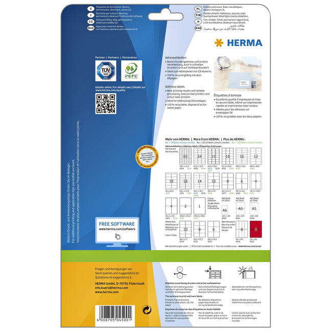 HERMA -  Etiket  4500 a4 63.5x33.9mm premium wit