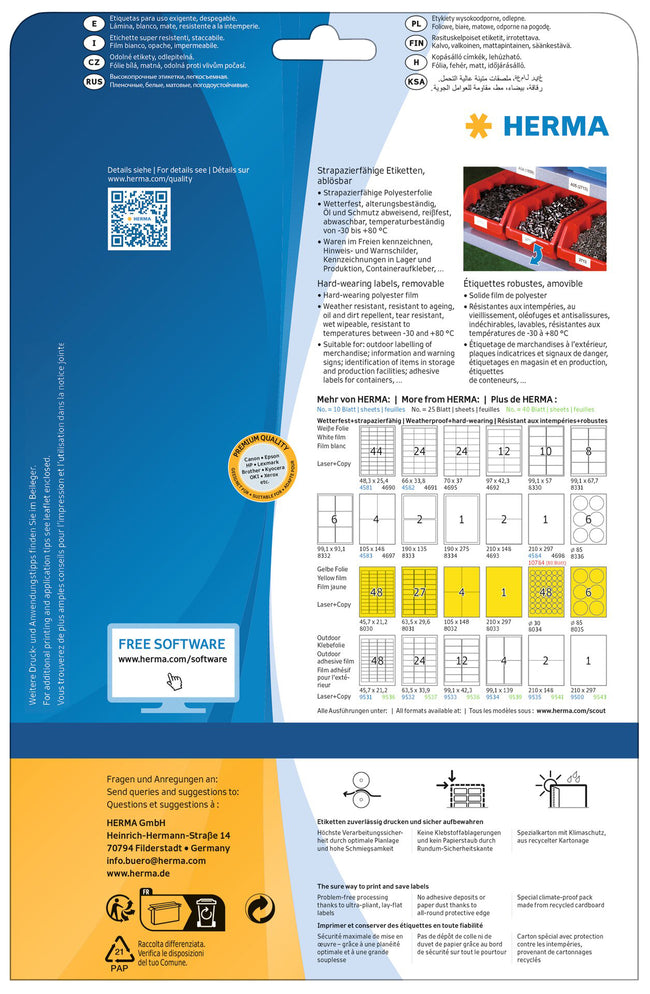 HERMA -  Etiket  4571 30mm rond folie wit 960st