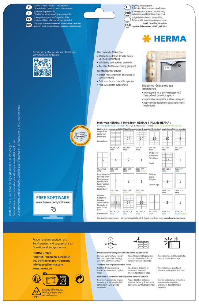 HERMA -  Etiket  4598 105x148mm a4 folie wit 40st
