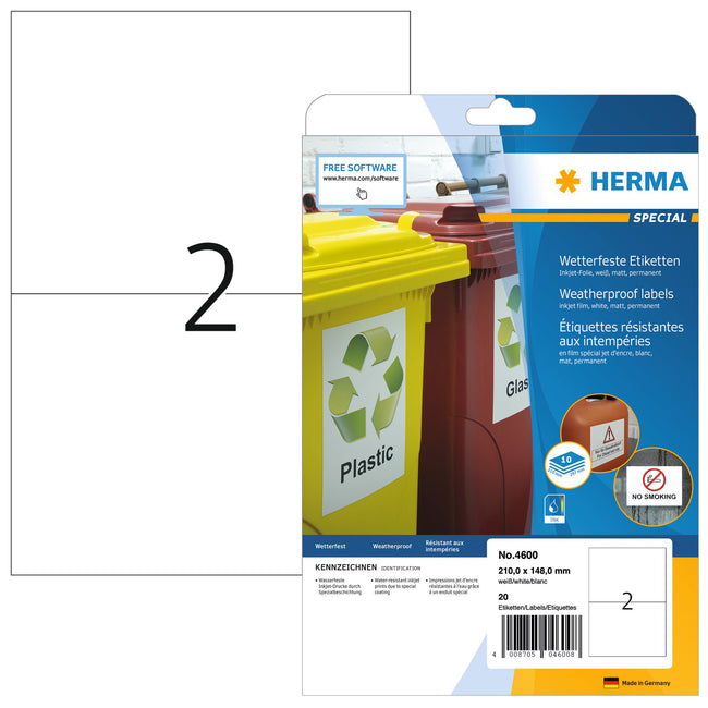 HERMA -  Etiket  4600 210x148mm a4 folie wit 20st