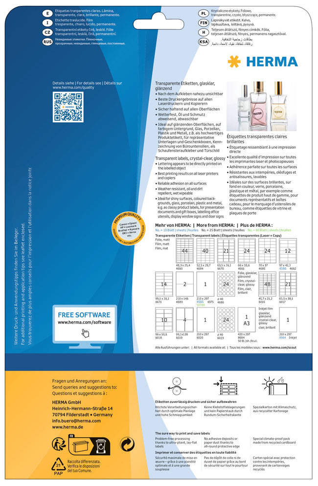HERMA -  Etiket  8020 210x297mm transparant 25st