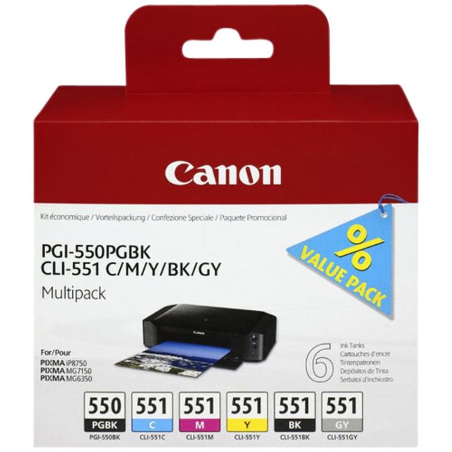 Cartouche canon-ik PGI-550PGBK + CLI-551, OEM 6496B005, noir, pigment noir, cyan, magenta, jaune, gris