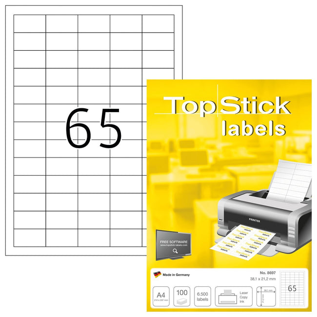 TopStick -  Etiket  8697 38x21.2mm wit 6500st