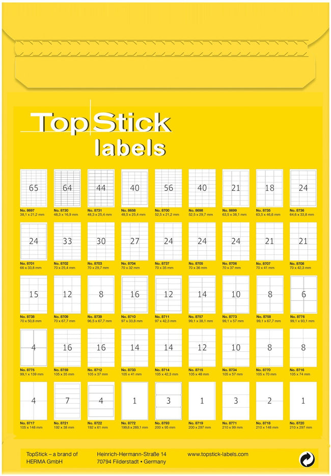 TopStick -  Etiket  210x297mm wit 100st | 10 stuks