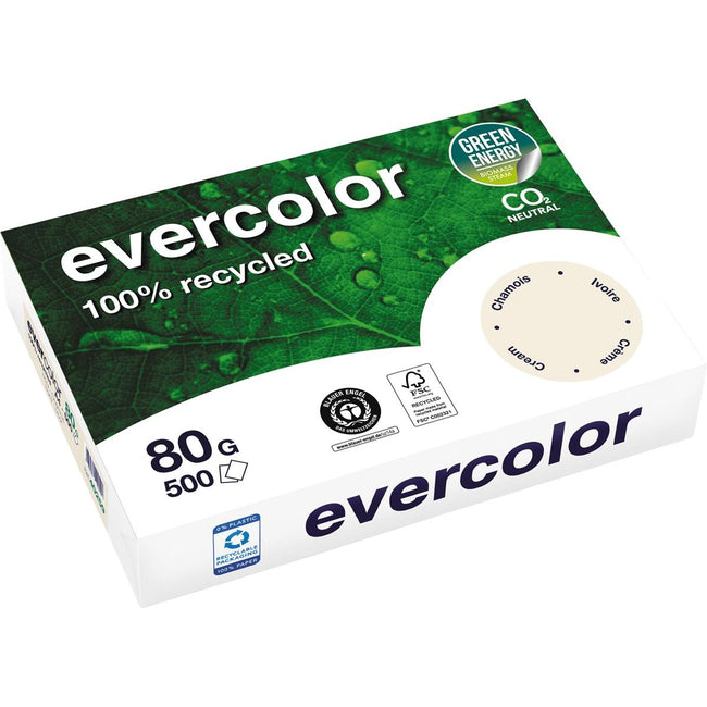 Clairefontaine -  Evercolor, gekleurd gerecycleerd papier, A4, 80 g, 500 vel, ivoor