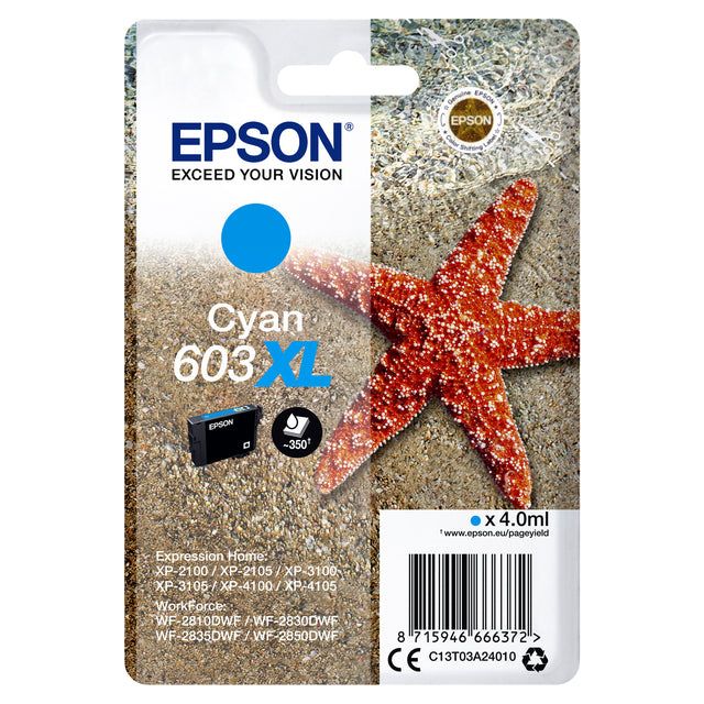 Epson - inktcartridge 603 XL, 4 ml, OEM C13T03A24010, cyaan