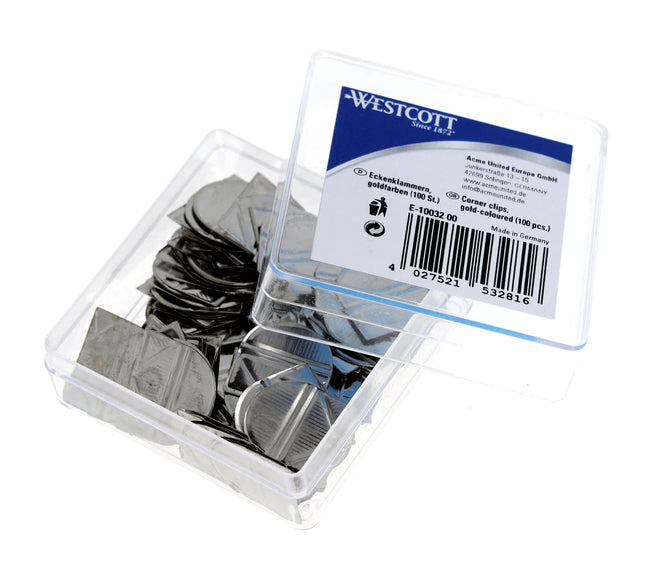 Westcott -  Hoekclips aluminium zilverkleurig doos à 100 stuks