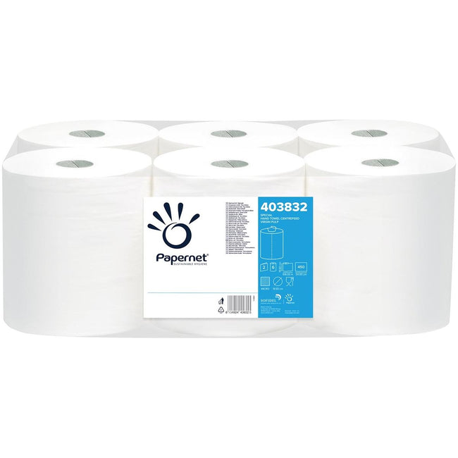 Papernet - Papernet papieren handdoeken Maxi Centerfeed, 2-laags, 108 m, 450 vel, pak van 6 rollen