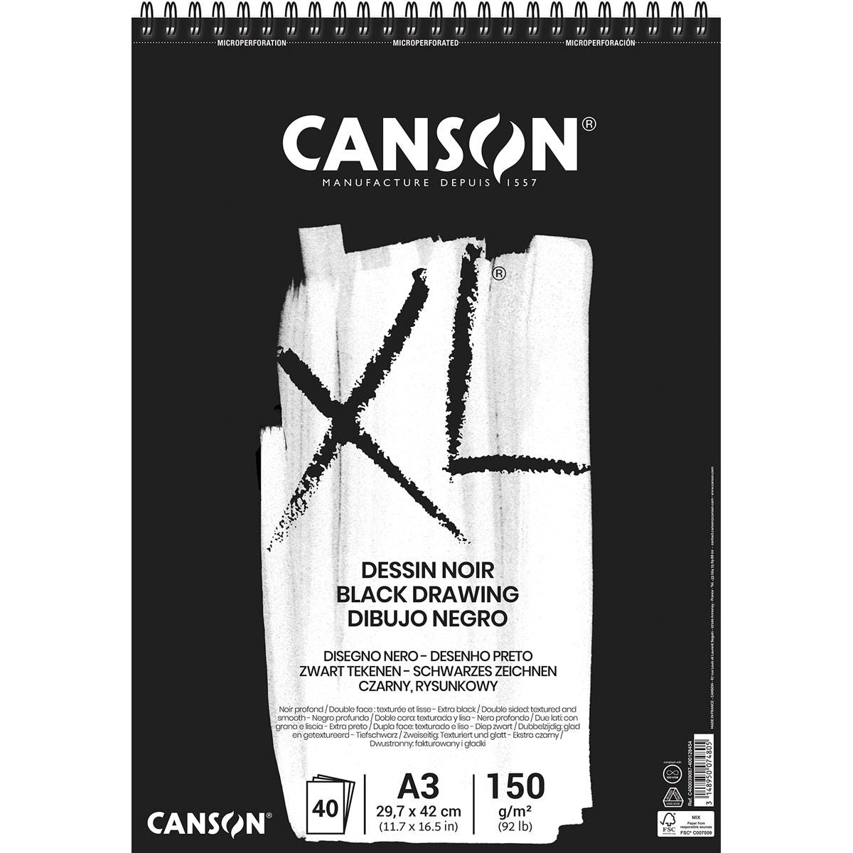 Canson - Zeichenblock XL 150g/m² ft A3, 40 Blatt, schwarz