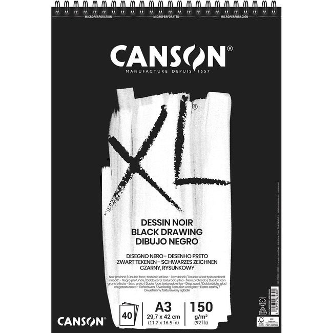 Canson -  tekenblok XL 150g/m² ft A3, 40 vel, zwart