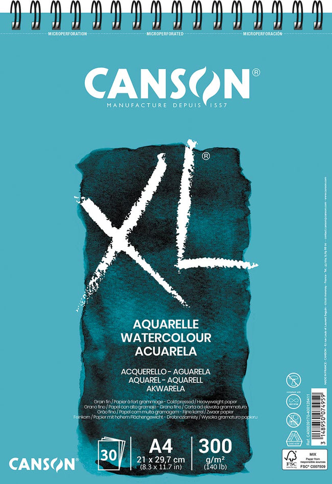 Canson - Papier aquarelle XL 30 feuilles 300gr A4 blanc
