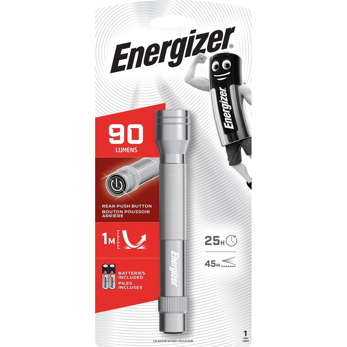 Energizer -  zaklamp Metal LED 2AA, inclusief 2 AA batterijen, op blister