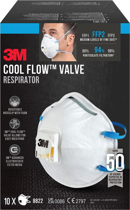 3M -  Cool Flow stofmasker, FFP2, met ventiel, pak van 10 stuks