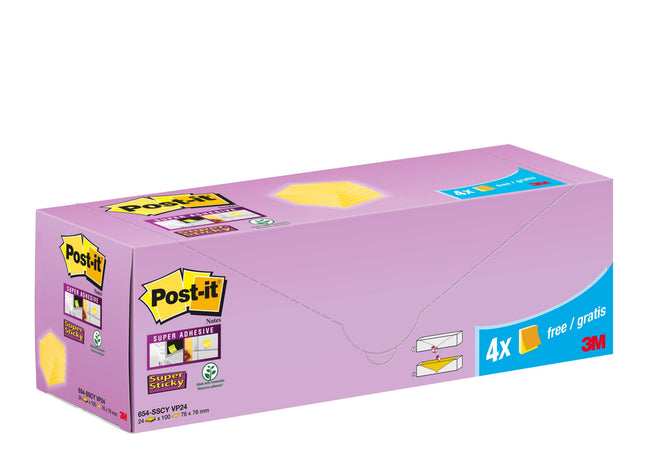 Post-it -  654-SSCY VP24 zelfklevend notitiepapier Vierkant Geel 90 vel Zelfplakkend