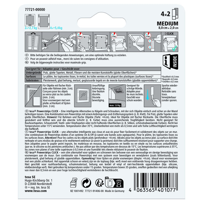 Tesa -  Kleefstip  powerstrips click medium 4 paar wit