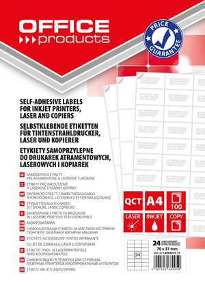 OFFICE products -   etiketten, wit, rechte hoeken, 100 vel, 70 x 37 mm, 24 etiketten per vel