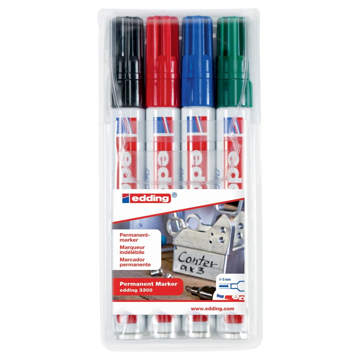 Edding - permanent marker e-3300 etui van 4 stuks in geassorteerde kleuren