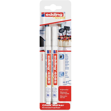 Edding - Marqueur craie e-4085, pointe ronde de 1,2 mm, blister de 2 pièces, blanc