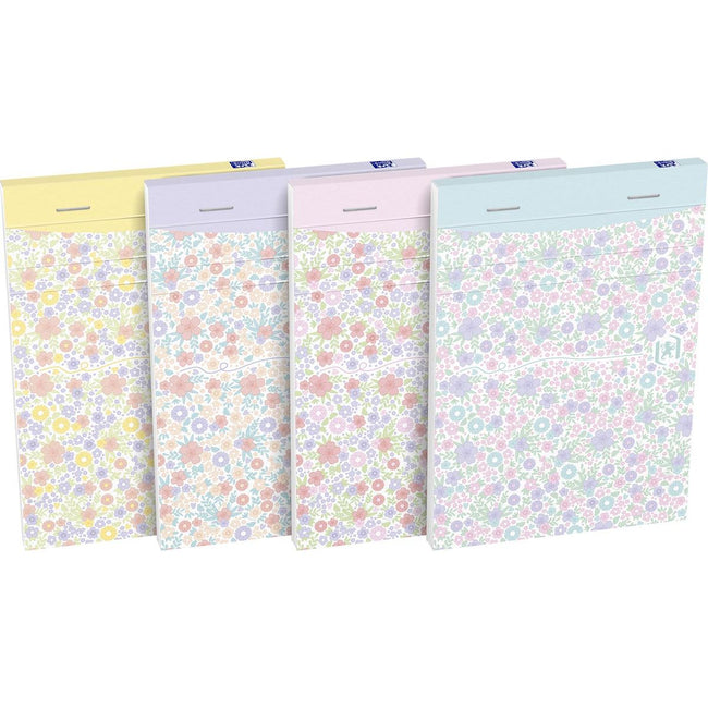 Oxford - Bloc-notes floral à couverture souple, format A6, 80 feuilles lignées, 4 motifs assortis
