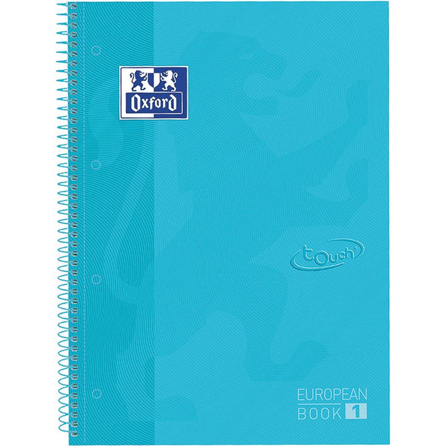 Oxford -  School Touch peanbook spiraalblok, ft A4+, 160 bladzijden, geruit 5 mm, pastel blauw