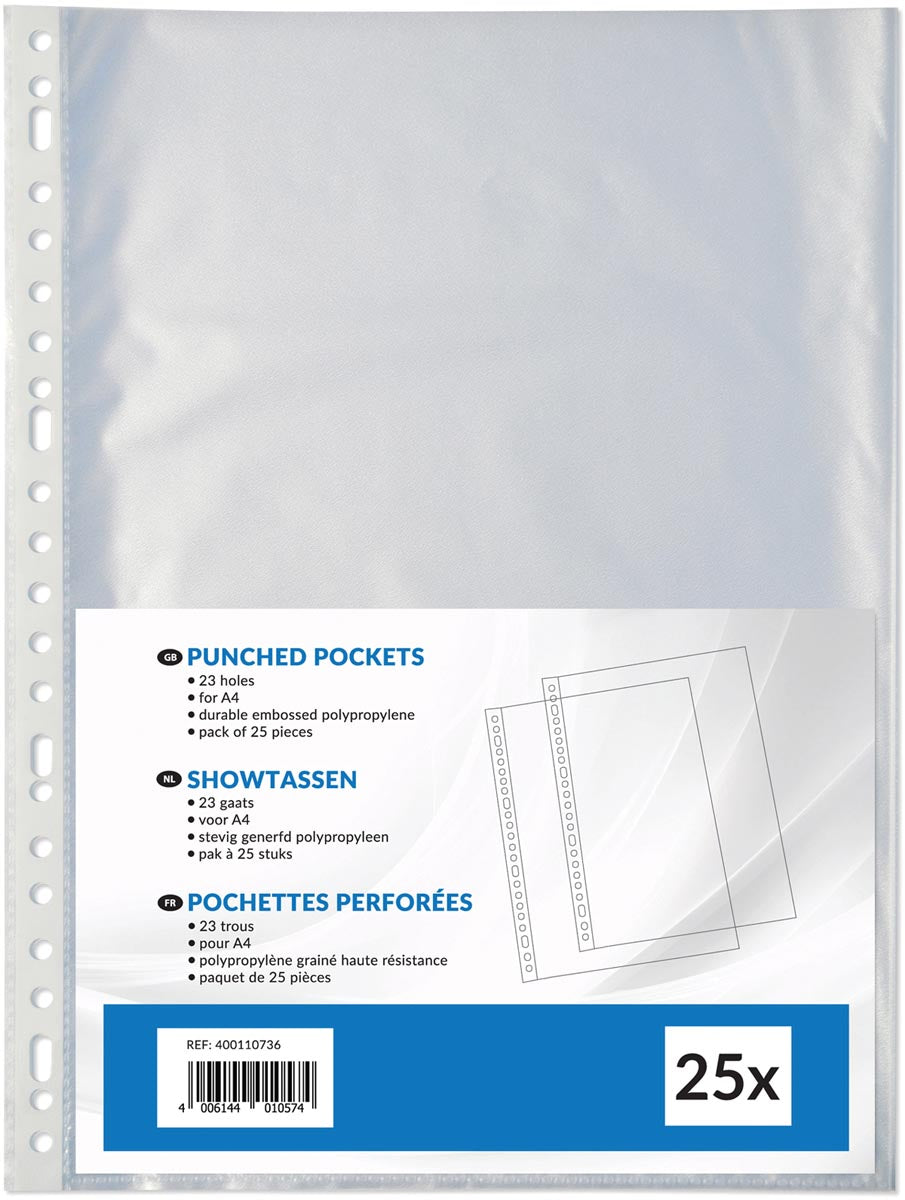 Klika - Sac de présentation perforé ft A4, perforation 23 trous, paquet de 25 pièces
