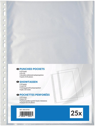 Klika - Sac de présentation perforé ft A4, perforation 23 trous, paquet de 25 pièces