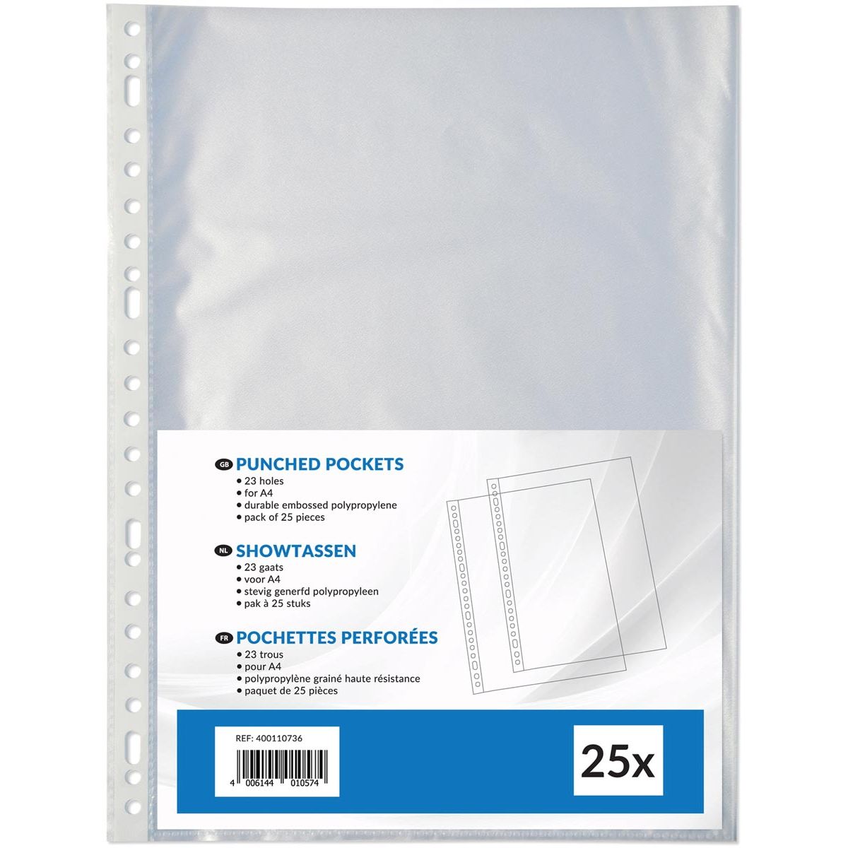Klika - Sac de présentation perforé ft A4, perforation 23 trous, paquet de 25 pièces