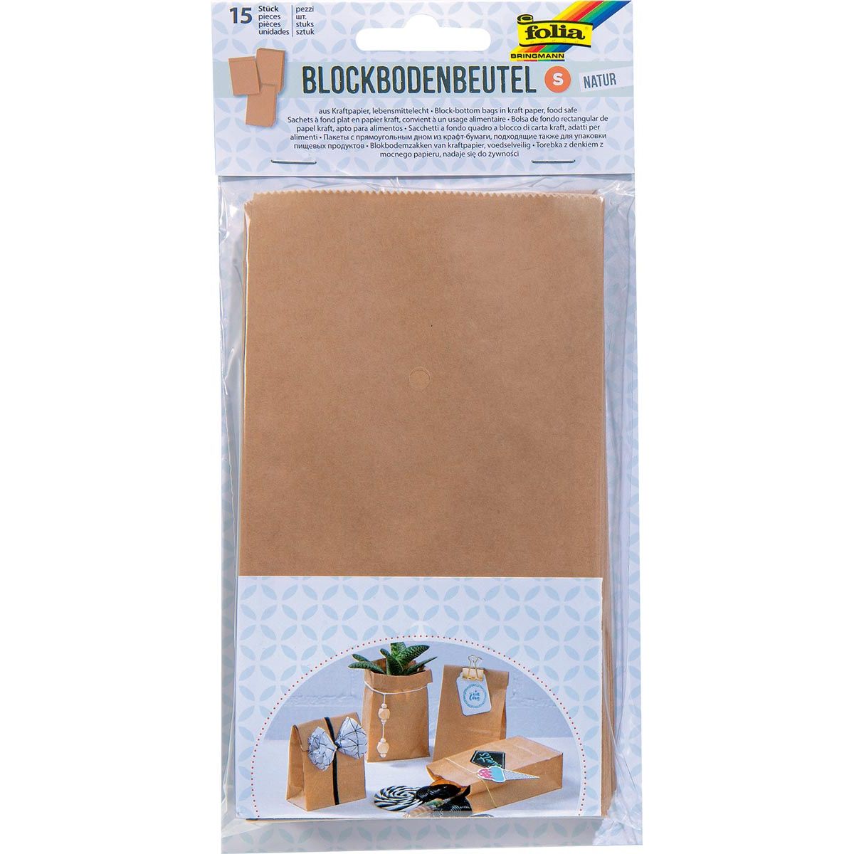 Folia -   papieren zak, 100 x 55 x 175 mm, pak van 15 stuks, kraft