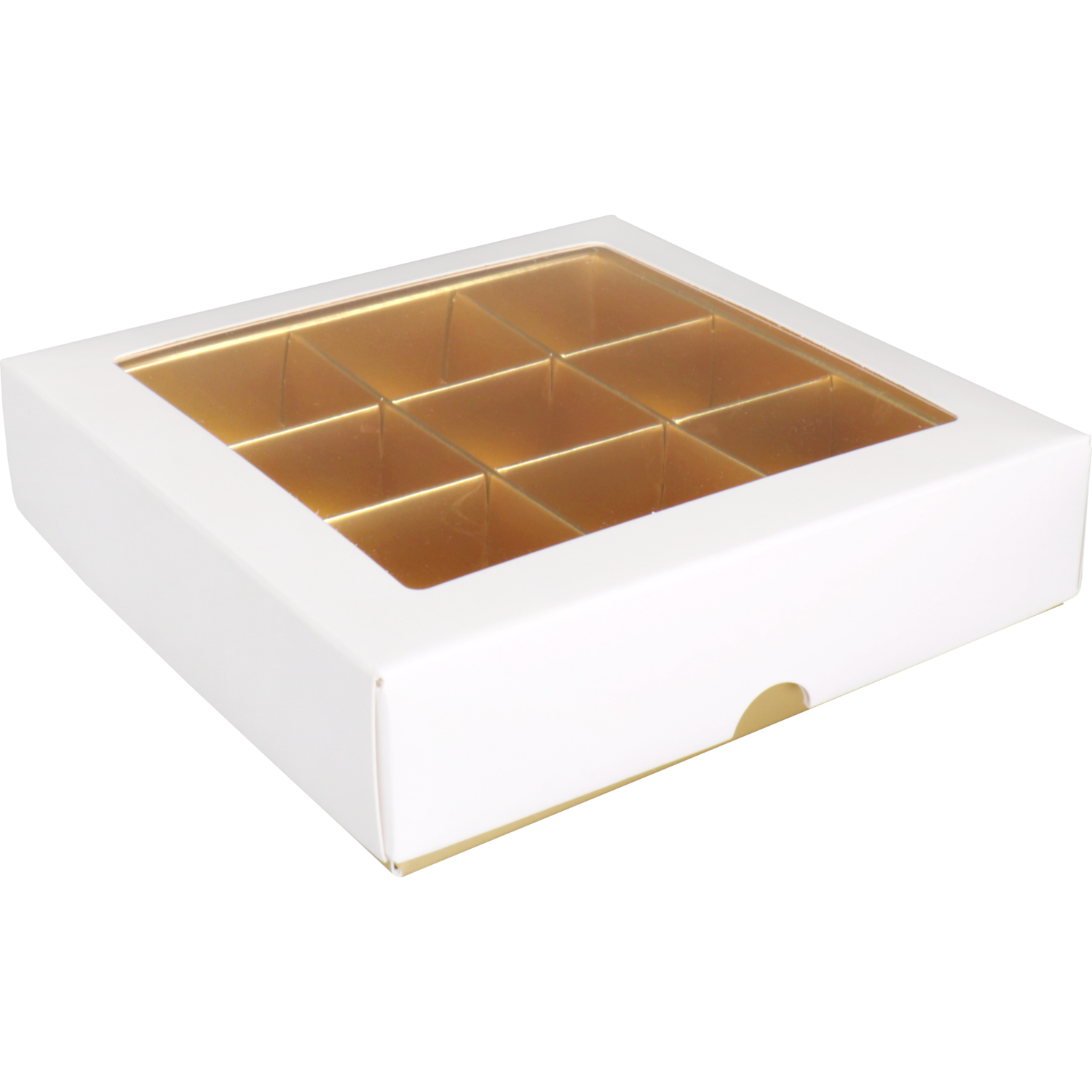 Klika - Süßigkeitenbox | Karton + PP | 9 Fächer | 105x105x30mm | weiß/gold | 25 Stück