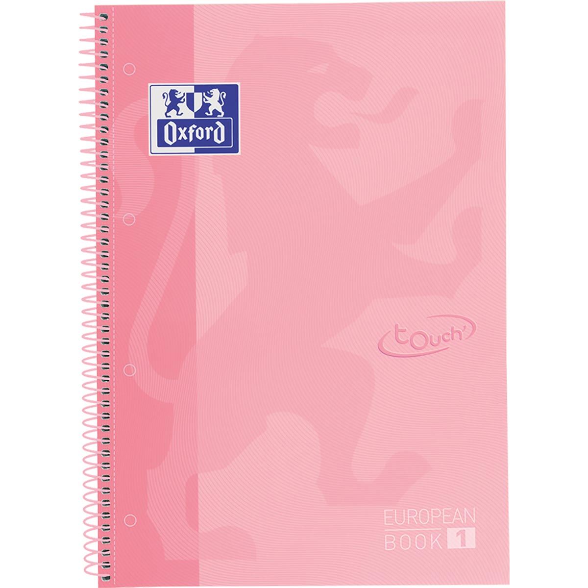Oxford -  School Touch peanbook spiraalblok, ft A4+, 160 bladzijden, geruit 5 mm, pastel roze