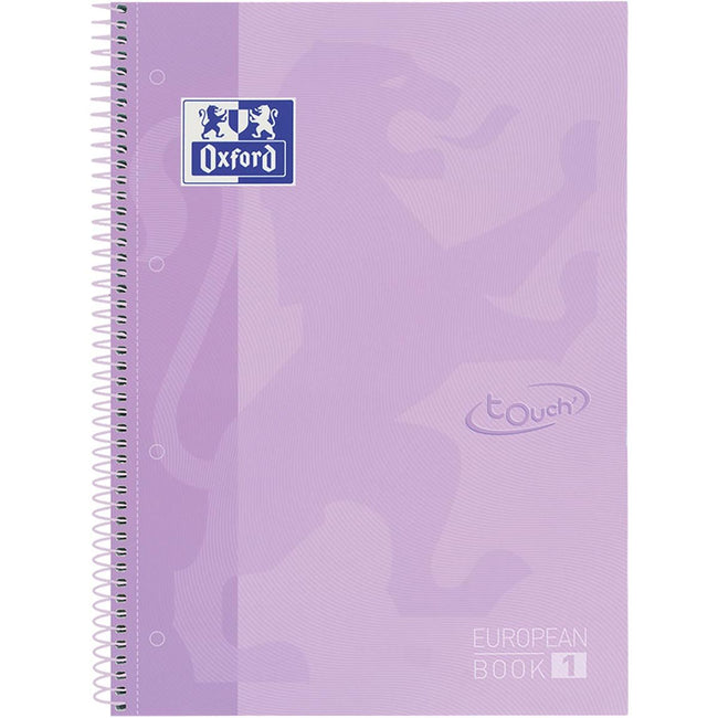 Oxford -  School Touch peanbook spiraalblok, ft A4+, 160 bladzijden, geruit 5 mm, pastel paars