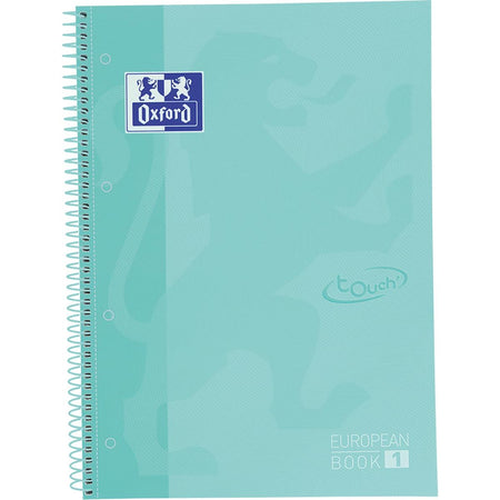 Oxford - Bloc à spirales School Touch peanbook, ft A4+, 160 pages, carreaux 5 mm, turquoise pastel
