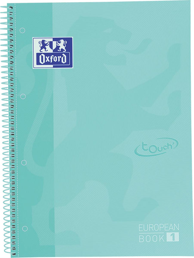 Oxford - Bloc à spirales School Touch peanbook, ft A4+, 160 pages, carreaux 5 mm, turquoise pastel