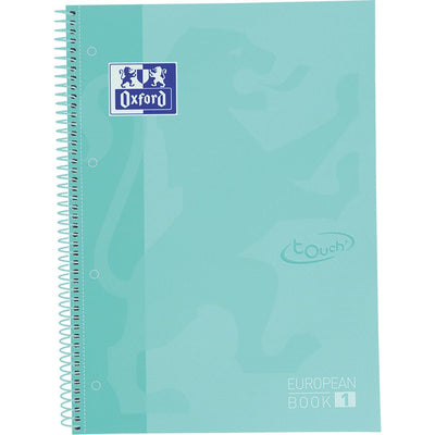Oxford - Bloc à spirales School Touch peanbook, ft A4+, 160 pages, carreaux 5 mm, turquoise pastel