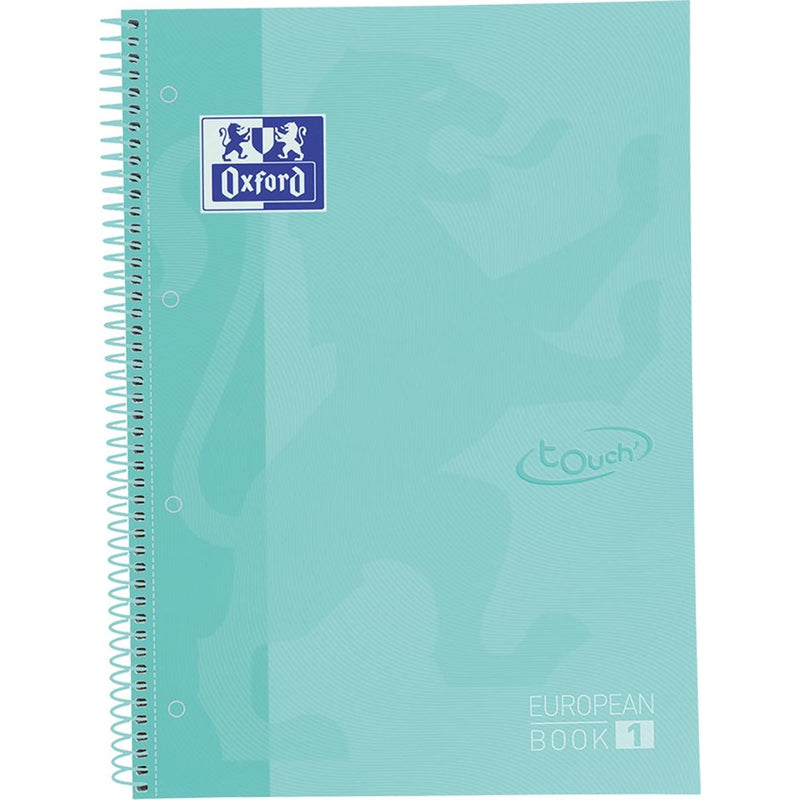 Oxford - Bloc à spirales School Touch peanbook, ft A4+, 160 pages, carreaux 5 mm, turquoise pastel
