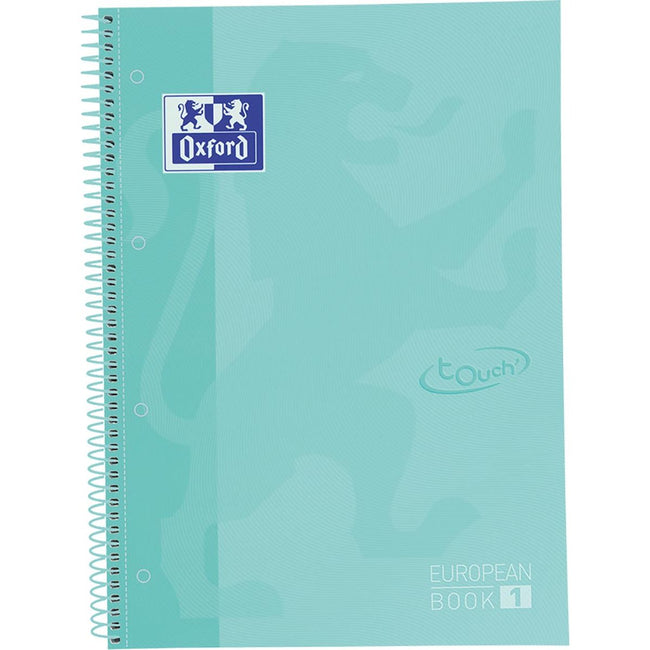 Oxford -  School Touch peanbook spiraalblok, ft A4+, 160 bladzijden, geruit 5 mm, pastel turquoise