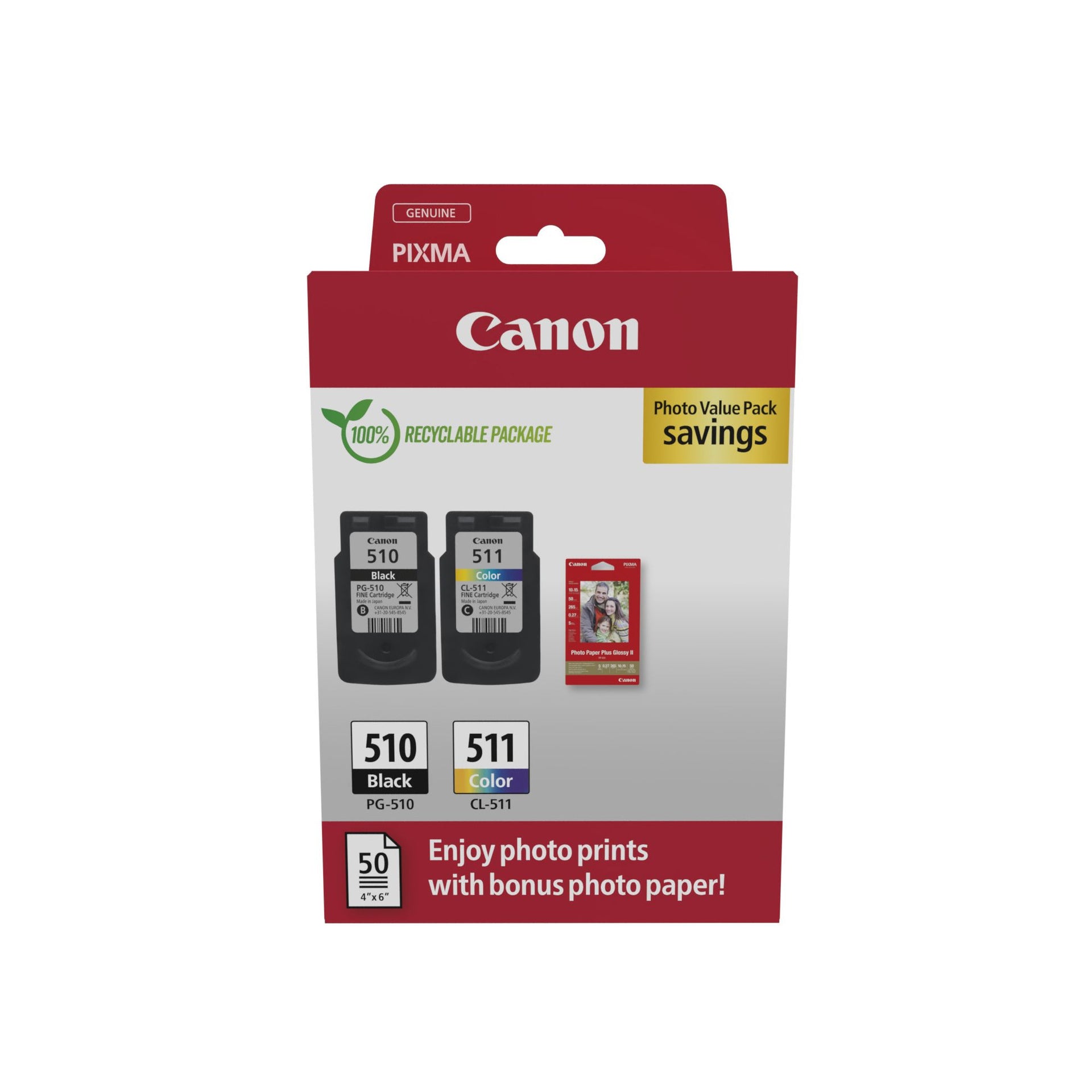 Canon -  PG-510/CL-511 inktcartridge 2 stuk(s) Origineel Normaal rendement Zwart, Cyaan, Magenta, Geel