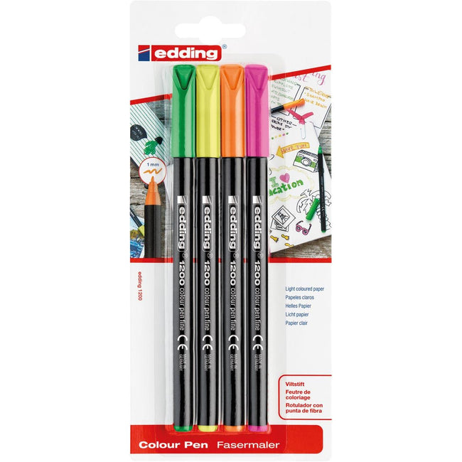 Edding - Filz -Pen 1200, Blasen von 4 Teilen, Neon, Assorti