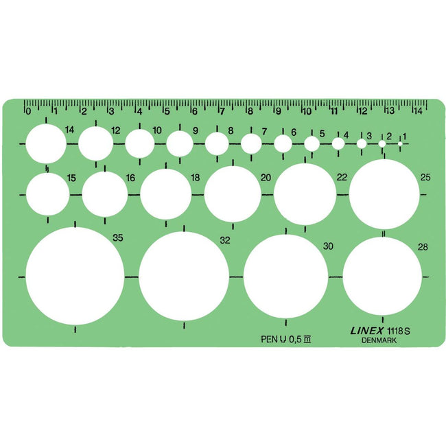 Linex - Gabarit de cercle 22 cercles avec pieds encreurs 1-35mm vert