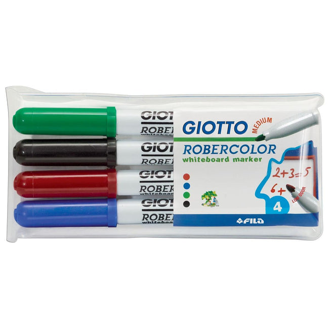 Giotto -  Robercolor whiteboardmarker, medium, ronde punt, etui met 4 stuks in geassorteerde kleuren