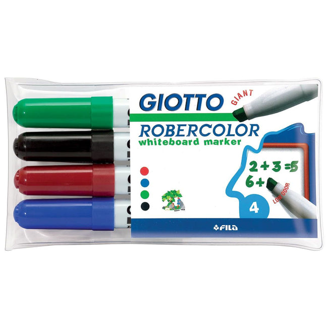 Giotto -  Robercolor whiteboardmarker maxi, schuine punt, etui met 4 stuks in geassorteerde kleuren