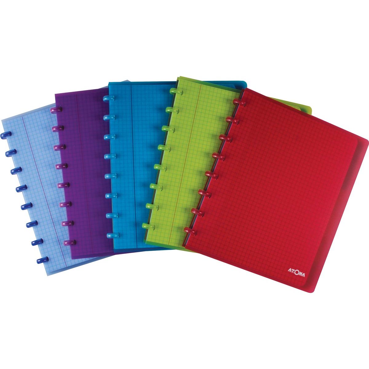 Atoma - Carnet Trendy, format A5+, 120 pages, quadrillé 5 mm, avec 6 onglets, couleurs assorties