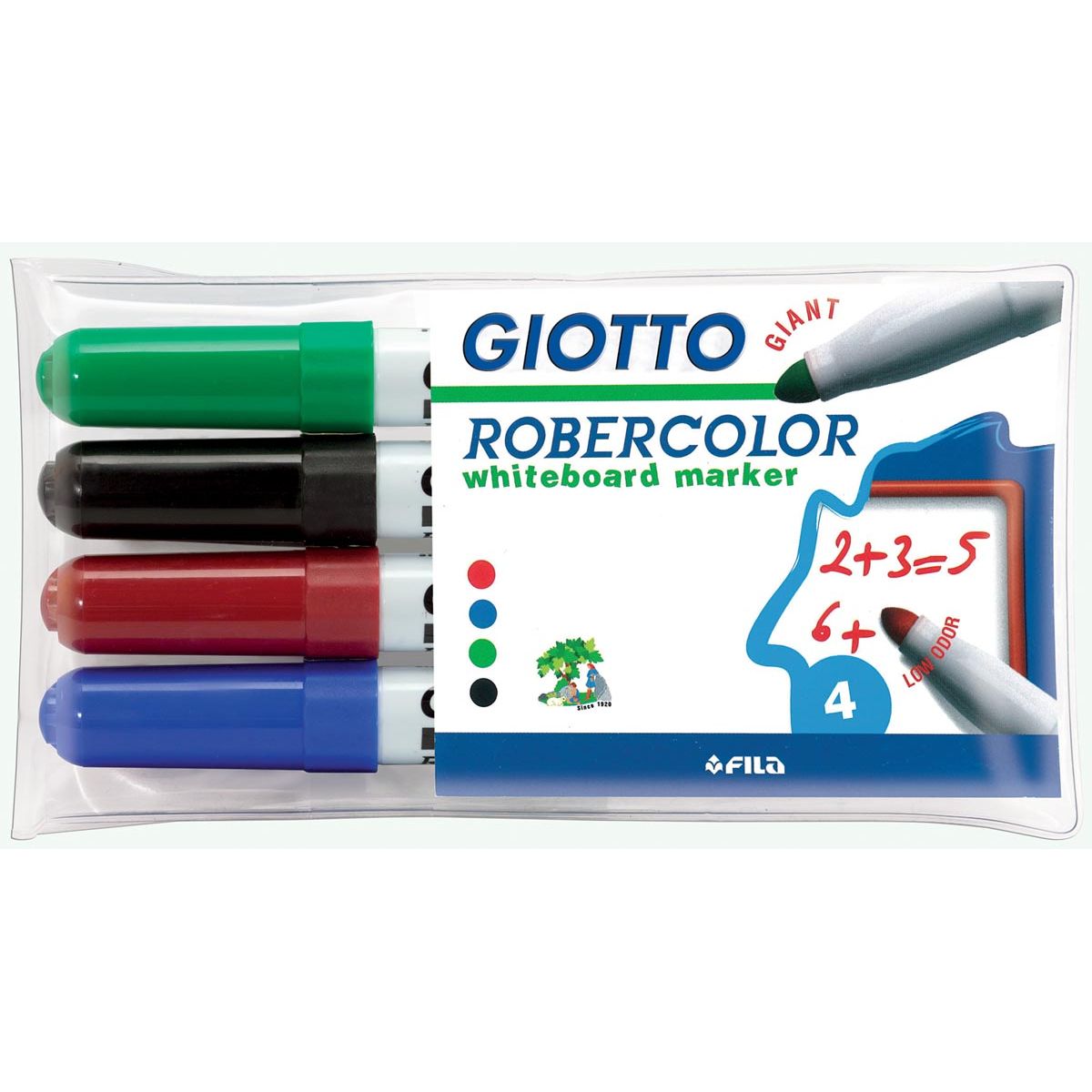 Giotto - Marqueur pour tableau blanc Robercolor maxi, pointe ronde, étui de 4 pièces de couleurs assorties