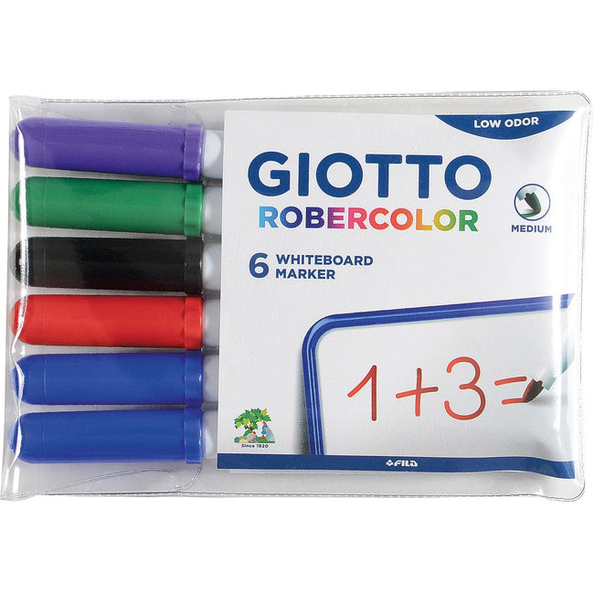 Giotto -  Robercolor whiteboardmarker, medium, ronde punt, etui met 6 stuks in geassorteerde kleuren