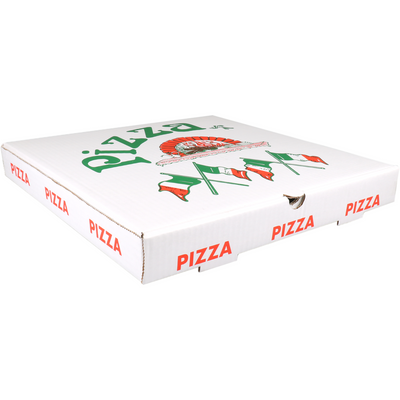 Klika - Boîte à pizza | carton ondulé | 36x36x4,5cm | américain | blanc | 100 pièces