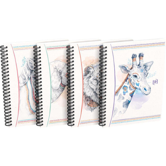 Oxford - Carnet à spirale Boho, ft A5, 120 pages, quadrillé 5 mm, couleurs assorties