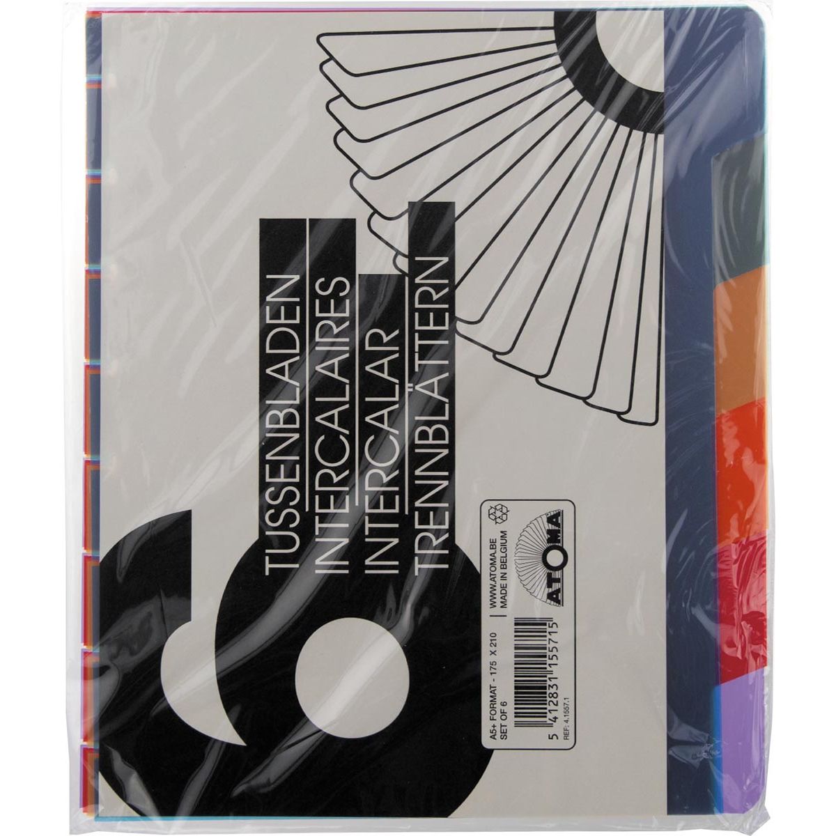 Atoma -  tabbladen, voor A5+ schriften, uit PP, set van 6 stuks, geassorteerde kleuren